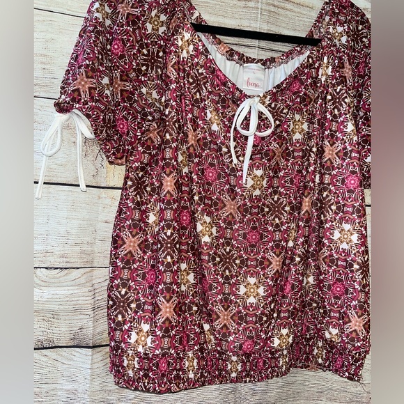 🤎3/$10 Luna Pink and Brown Blouse Size Large - Picture 4 of 7